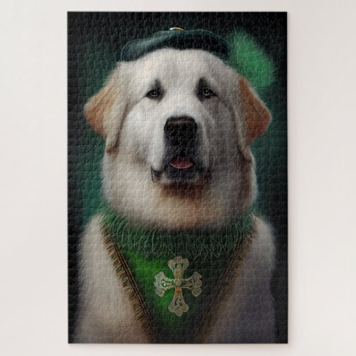 Great Pyrenees Dog in St Patricks Day Dress Jigsaw Puzzle