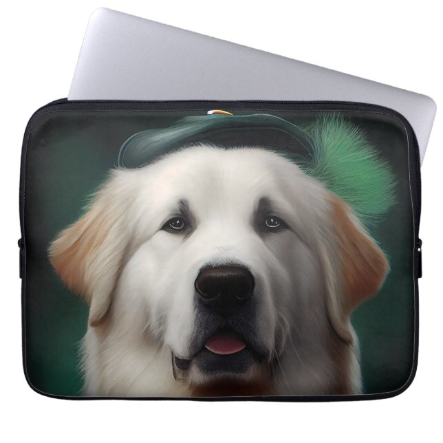 Great Pyrenees Dog in St. Patrick's Day Dress Laptop Sleeve (Front)