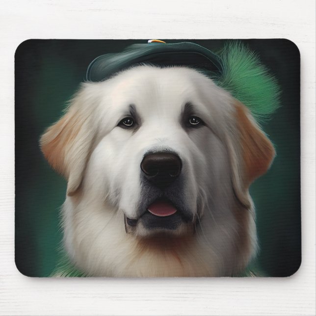 Great Pyrenees Dog in St. Patrick's Day Dress Mouse Pad (Front)