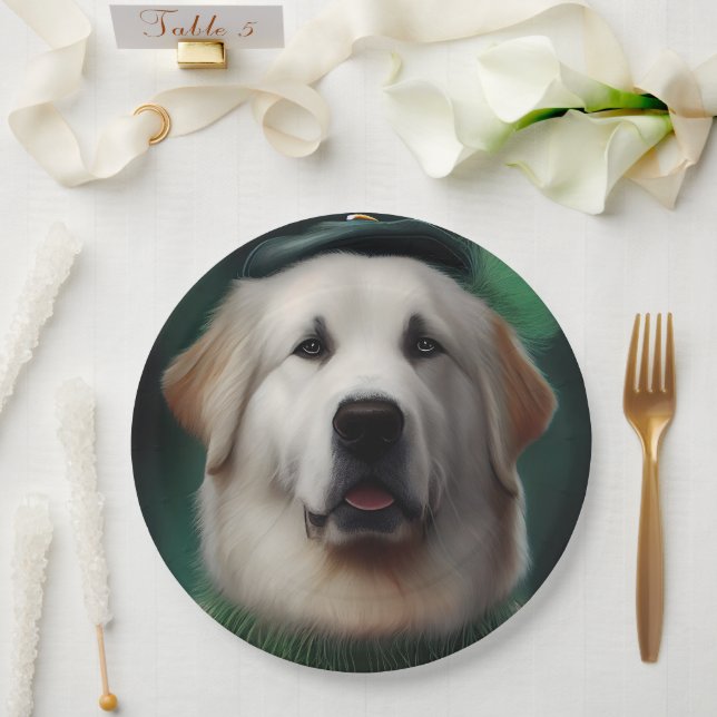 Great Pyrenees Dog in St. Patrick's Day Dress Paper Plates (Wedding)