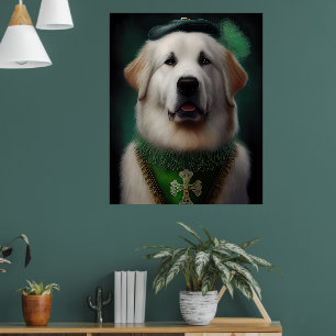 Great Pyrenees Dog in St. Patrick's Day Dress Poster