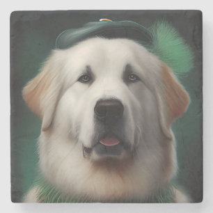 Great Pyrenees Dog in St. Patrick's Day Dress Stone Coaster