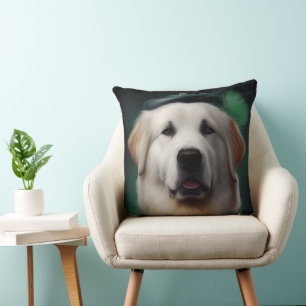 Great Pyrenees Dog in St. Patrick's Day Dress Throw Pillow