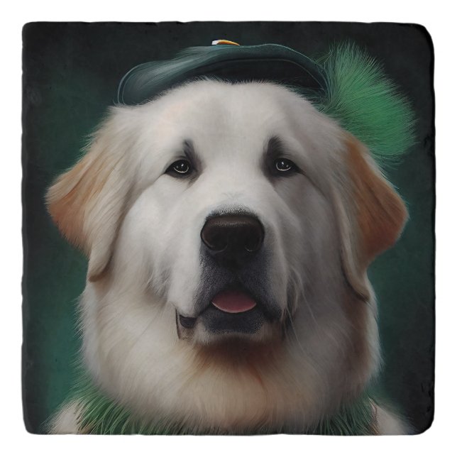 Great Pyrenees Dog in St. Patrick's Day Dress Trivet (Front)
