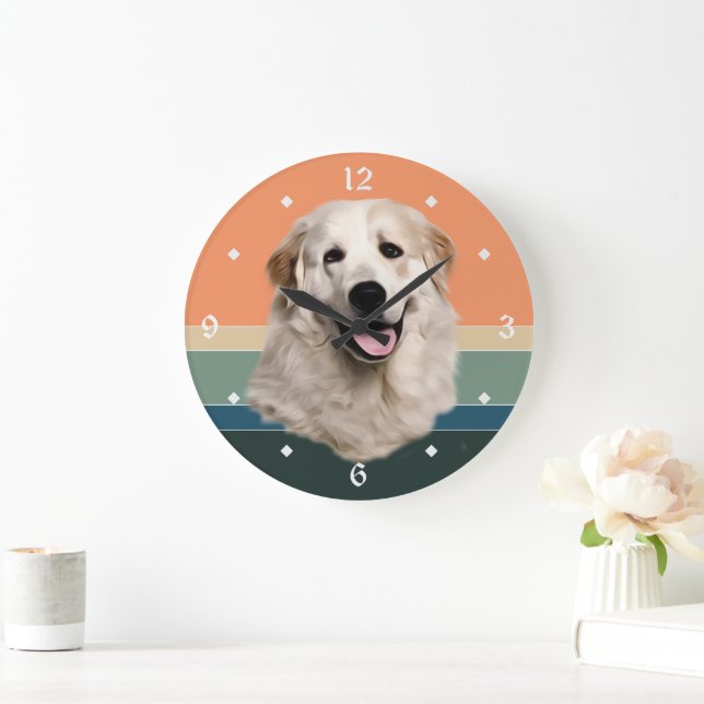Great Pyrenees Dog Retro Sunset Large Clock (Home)