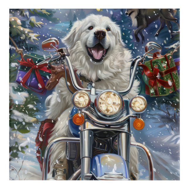 Great Pyrenees Dog Riding Motorcycle Christmas Acrylic Print (Front)