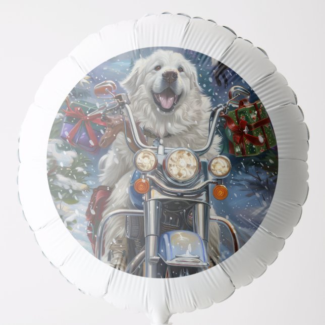 Great Pyrenees Dog Riding Motorcycle Christmas Balloon (Front)