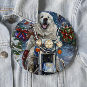 Great Pyrenees Dog Riding Motorcycle Christmas Button