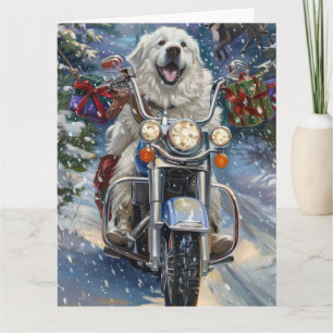 Great Pyrenees Dog Riding Motorcycle Christmas Card