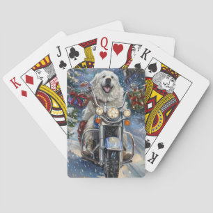 Great Pyrenees Dog Riding Motorcycle Christmas Poker Cards