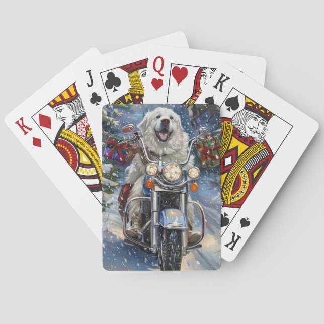 Great Pyrenees Dog Riding Motorcycle Christmas Poker Cards (Back)