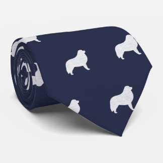 Great Pyrenees Dog Silhouettes Pattern Blue Neck Tie