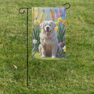 Great Pyrenees Dog Spring Flowers Painting Garden Flag