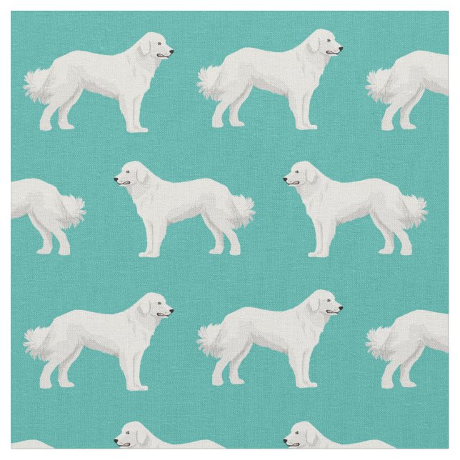 Great Pyrenees dog turquoise Fabric (Close Up)