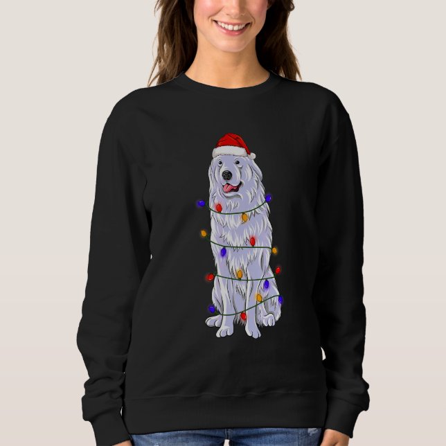 Great Pyrenees Dog Wearing Christmas Hat Lights Sweatshirt (Front)