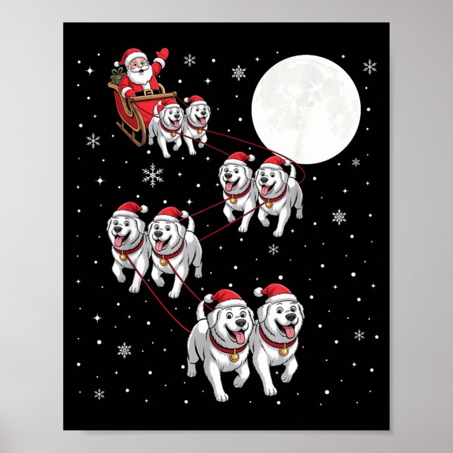 Great Pyrenees Dog Xmas Pajama Matching Santa Clau Poster (Front)