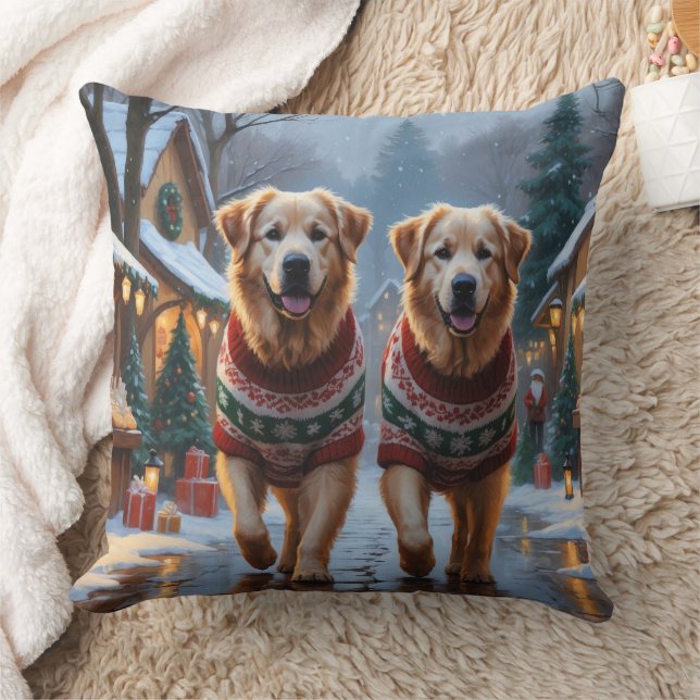 Great Pyrenees Dogs Christmas Snow Holiday  Throw Pillow (Blanket)