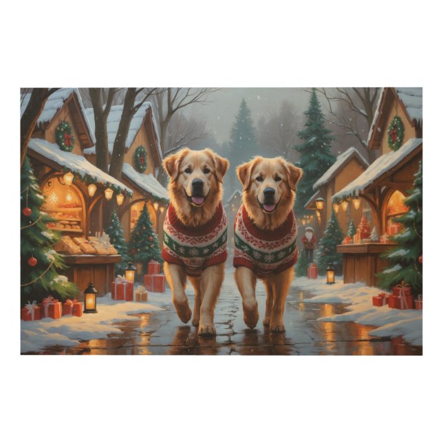 Great Pyrenees Dogs Christmas Snow Holiday  Wood Wall Art (Front)