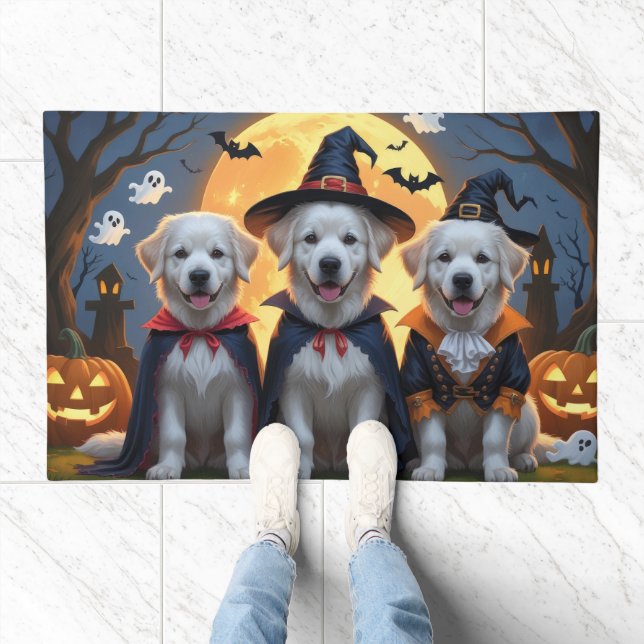 Great Pyrenees Dogs Pumpkin Halloween Funny  Doormat (Indoor)