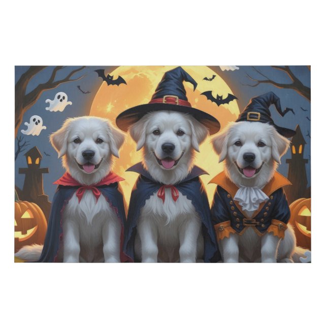 Great Pyrenees Dogs Pumpkin Halloween Funny  Faux Canvas Print (Front)