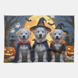 Great Pyrenees Dogs Pumpkin Halloween Funny Kitchen Towel