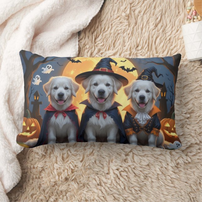 Great Pyrenees Dogs Pumpkin Halloween Funny  Lumbar Pillow (Blanket)