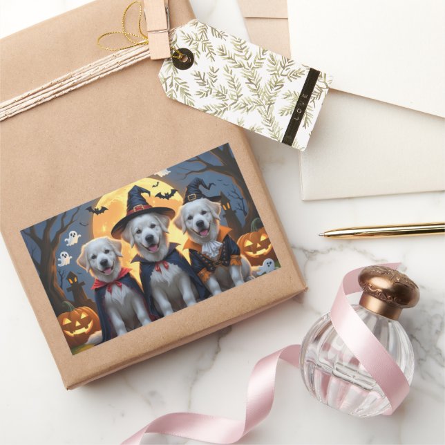 Great Pyrenees Dogs Pumpkin Halloween Funny  Rectangular Sticker (Gifting)