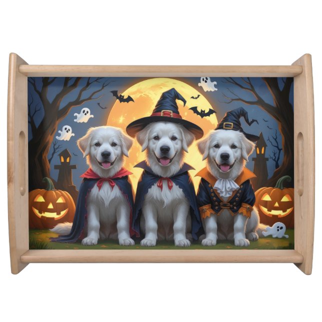 Great Pyrenees Dogs Pumpkin Halloween Funny  Serving Tray (Front)