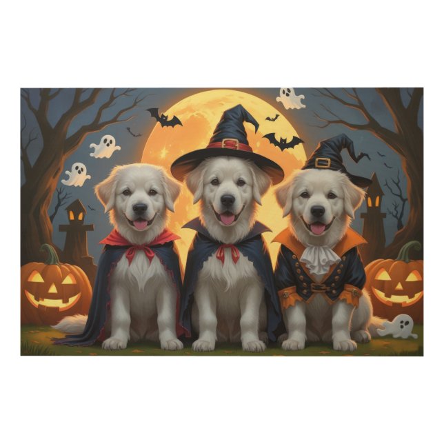 Great Pyrenees Dogs Pumpkin Halloween Funny  Wood Wall Art (Front)