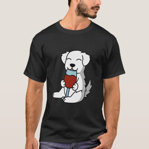 Great Pyrenees Drinking Wine Dog    T_Shirt
