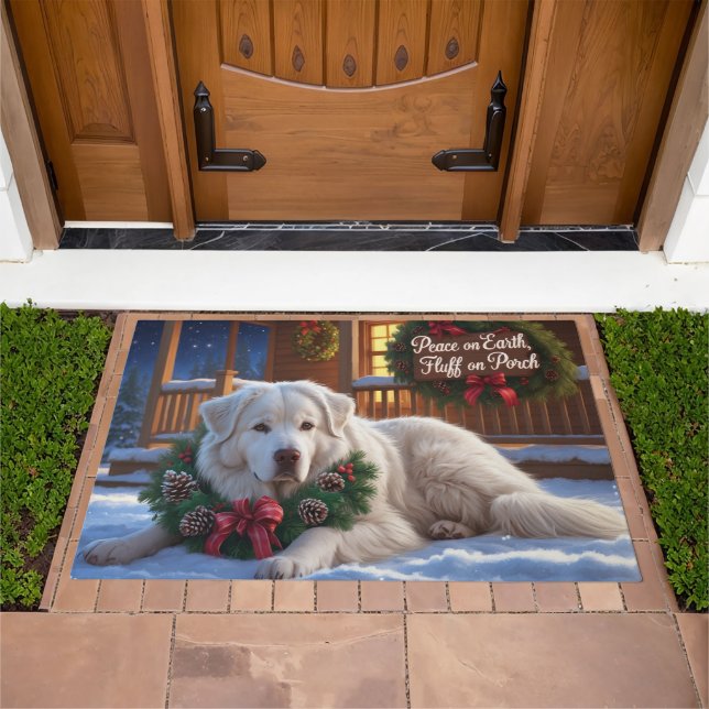Great Pyrenees Festive Holiday Christmas Doormat (Outdoor)