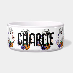 Great Pyrenees Greyhound Halloween Ghost Dog Bowl