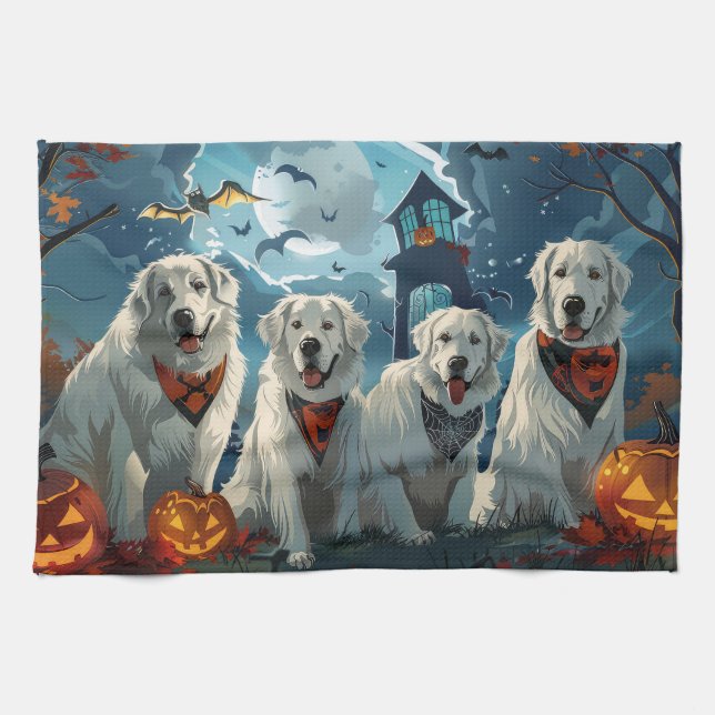 Great Pyrenees Halloween Spooky Kitchen Towel (Horizontal)