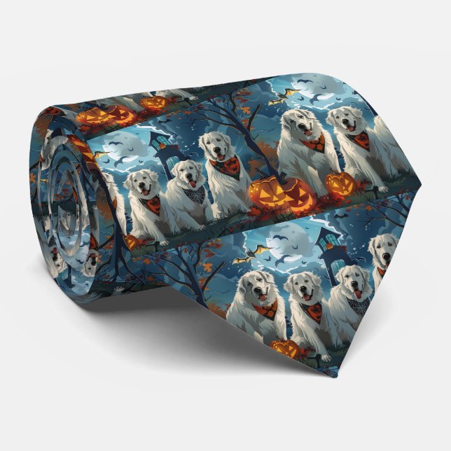 Great Pyrenees Halloween Spooky Neck Tie (Rolled)