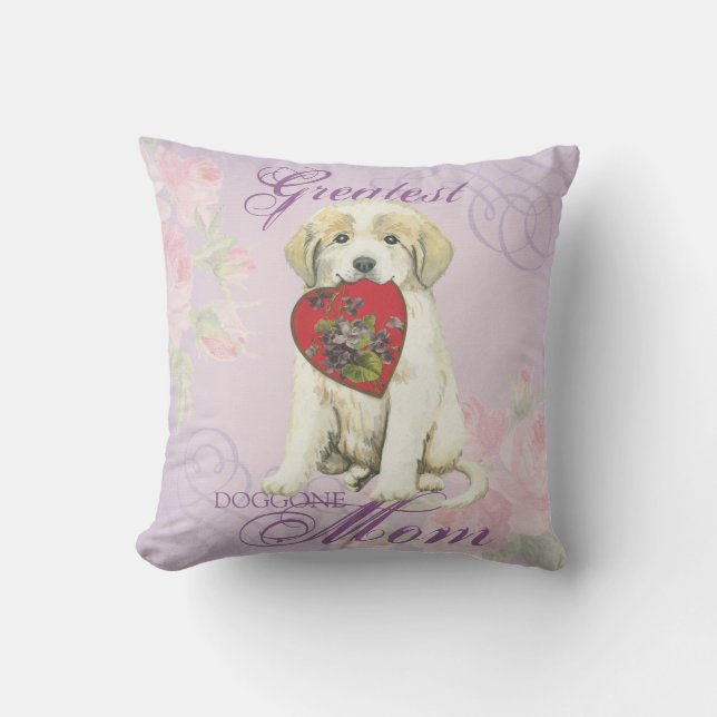 Great Pyrenees Heart Mom Throw Pillow (Front)