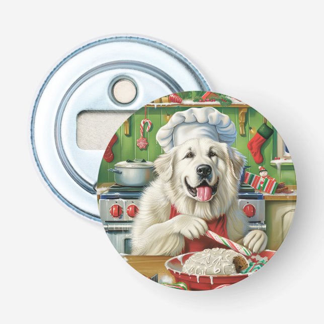 Great Pyrenees Holiday Baking: Festive Christmas Bottle Opener (Front)