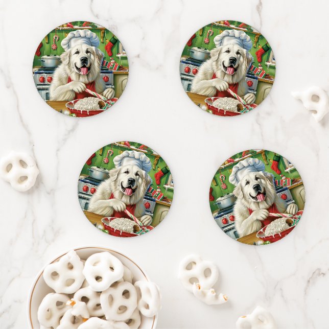 Great Pyrenees Holiday Baking: Festive Christmas Coaster Set (In Situ)