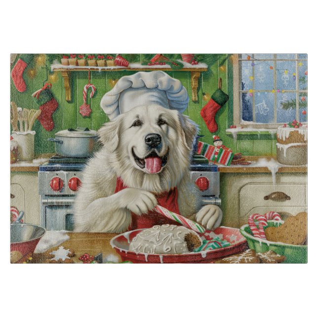 Great Pyrenees Holiday Baking: Festive Christmas Cutting Board (Front)