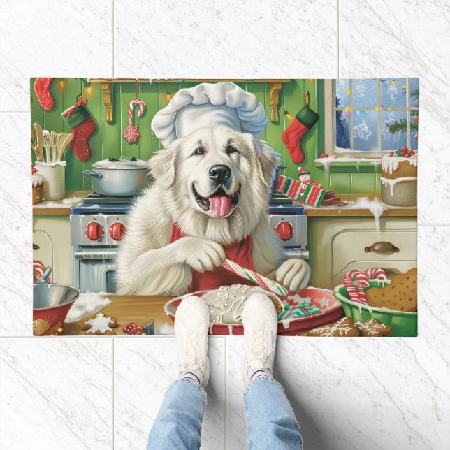 Great Pyrenees Holiday Baking: Festive Christmas Doormat (Indoor)