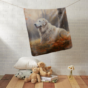 Great Pyrenees in Autumn Leaves Fall Inspire  Baby Blanket