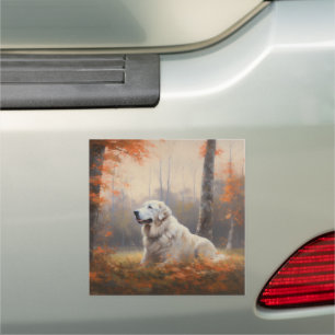 Great Pyrenees in Autumn Leaves Fall Inspire Car Magnet