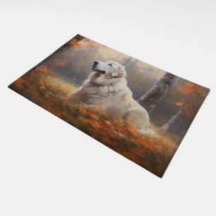 Great Pyrenees in Autumn Leaves Fall Inspire Doormat