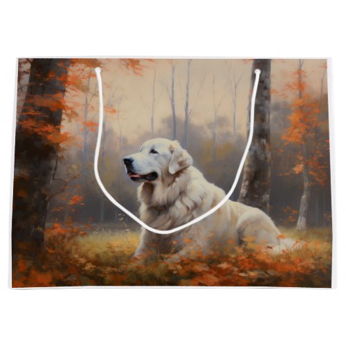 Great Pyrenees in Autumn Leaves Fall Inspire  Large Gift Bag