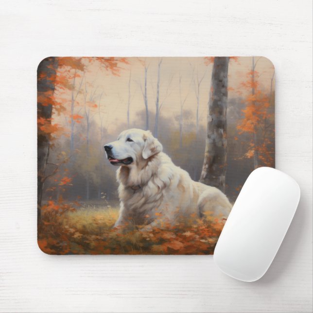 Great Pyrenees in Autumn Leaves Fall Inspire  Mouse Pad (With Mouse)