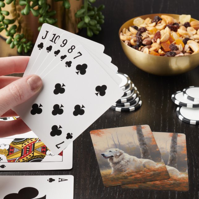 Great Pyrenees in Autumn Leaves Fall Inspire  Poker Cards (In Situ)