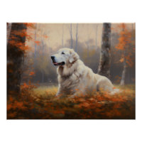 Great Pyrenees in Autumn Leaves Fall Inspire