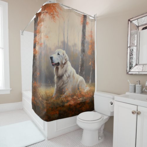 Great Pyrenees in Autumn Leaves Fall Inspire  Shower Curtain