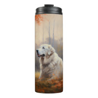 Great Pyrenees in Autumn Leaves Fall Inspire