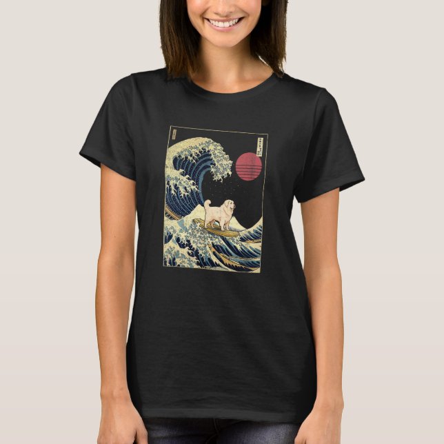 Great Pyrenees Japanese Kanagawa Wave  Surf Dog T-Shirt (Front)