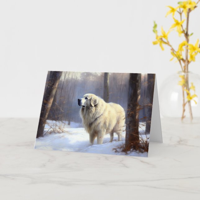 Great Pyrenees Let It Snow Christmas  Card (Yellow Flower)